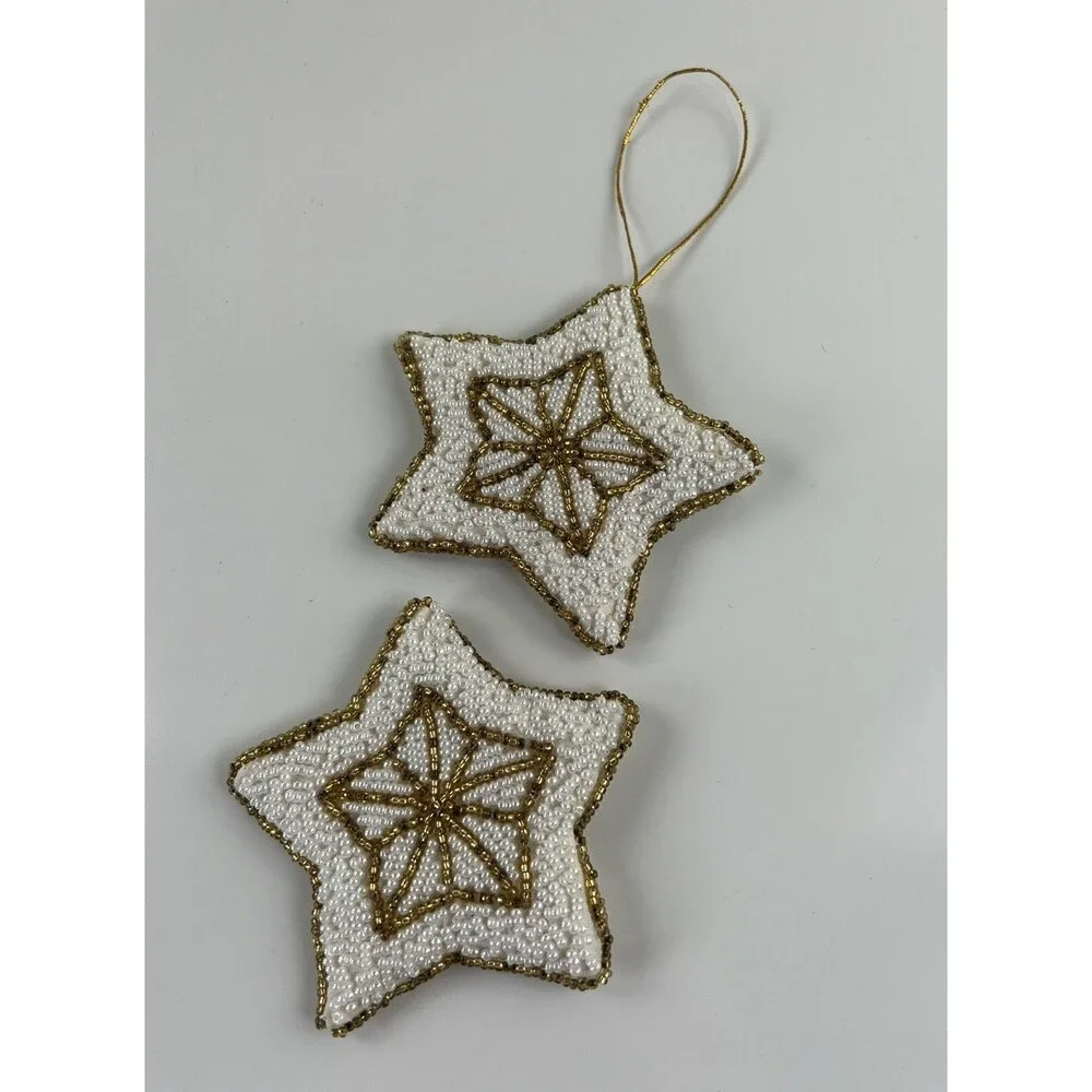 Vintage Ornament Lot Of 2 Sequin Fabric Beaded Stars Christmas Tree Decor READ
